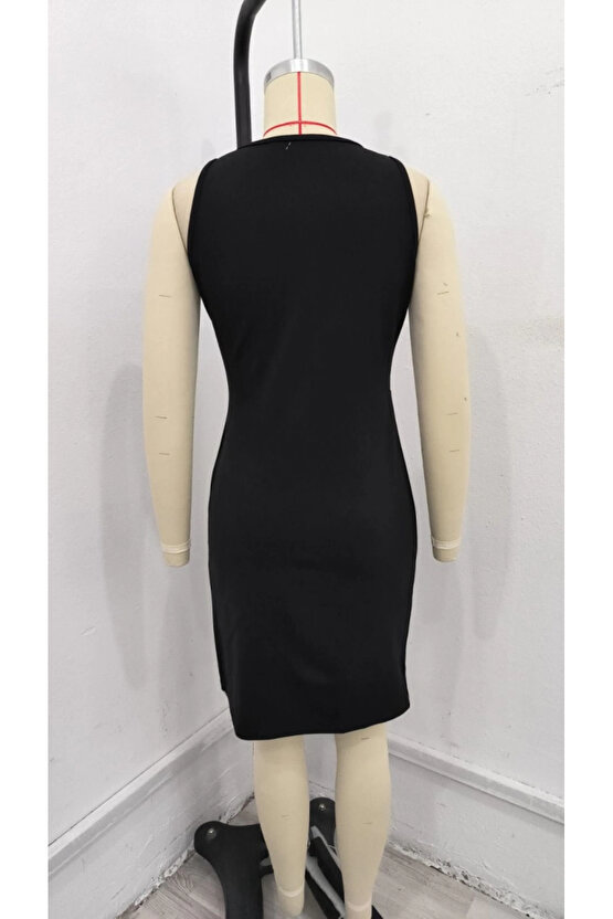 Kadın Sıfır Kol Pencere Ve Bel Detay Ithal Krep Elbise