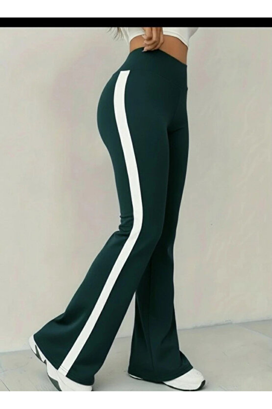 Kadın Yüksek Bel İspanyol Paçalı Yanlardan şerit Detaylı Dalgıç Tayt Pantolon