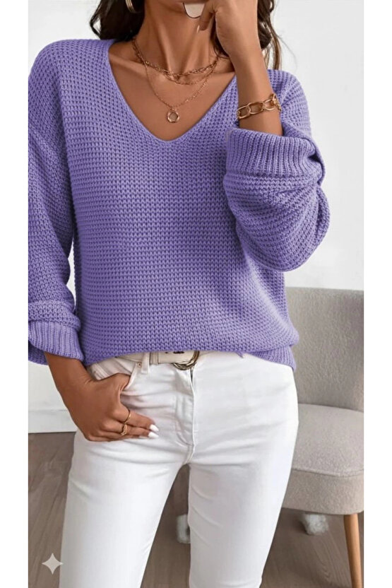 Kadın Uzun Kollu V Yakalı Düğmeli Triko Bluz