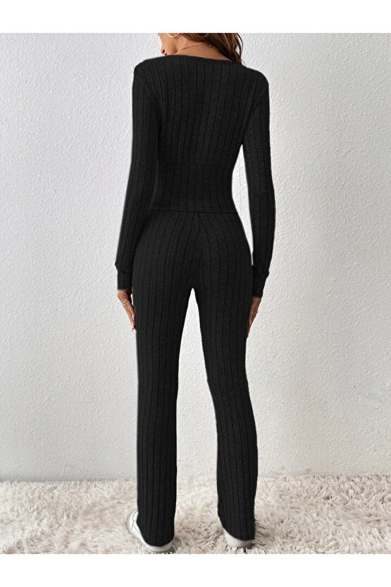 Kadın Uzun Kollu şardonlu Kaşkorse Ikili Takım