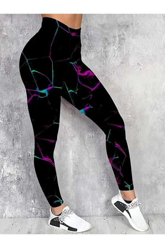 Kadın Yüksek Bel Renk Detaylı Dalgıç Tayt