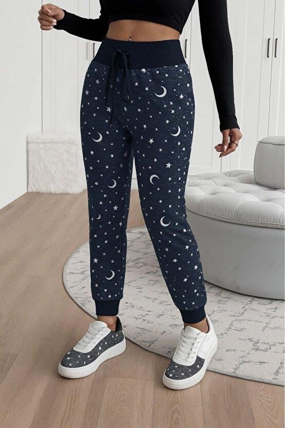 Kadın Yüksek Bel Bağcıklı Desenli Iki Iplik Pantolon