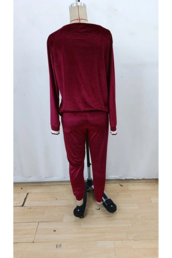 Kadın Uzun Kollu V Yaka Kadife Bluz Ve Pantolon Ikili Takım