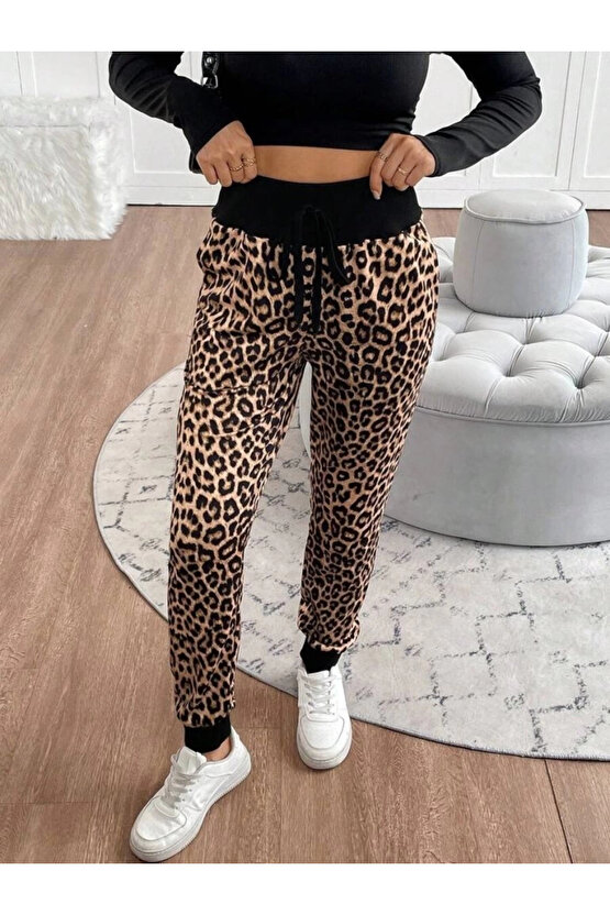 Kadın Yüksek Bel Bağcıklı Desenli Iki Iplik Pantolon