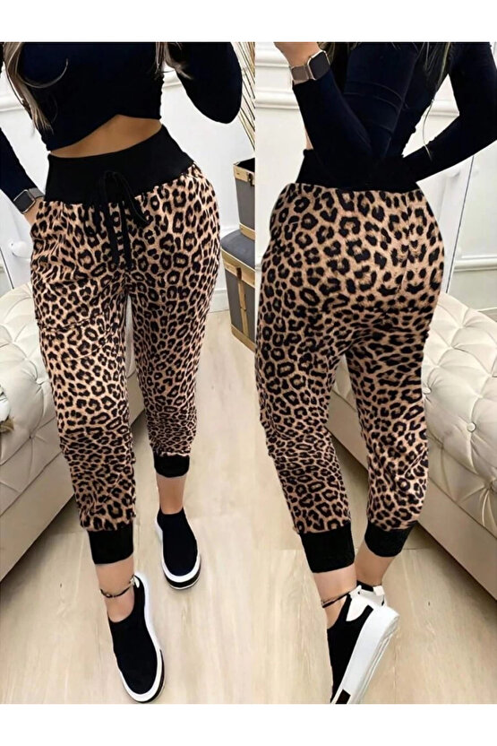 Kadın Yüksek Bel Bağcıklı Desenli Iki Iplik Pantolon