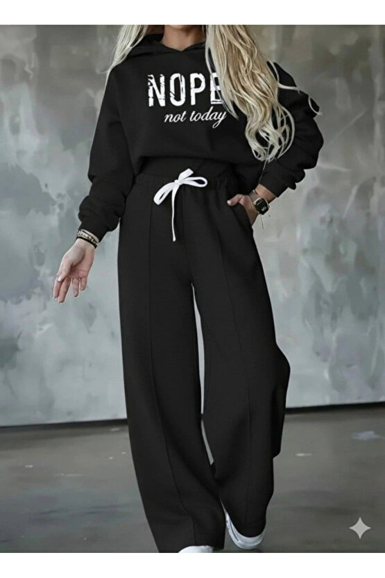 Kadın Uzun Kollu Nope Baskılı Beli Ribanalı Ikili Takım