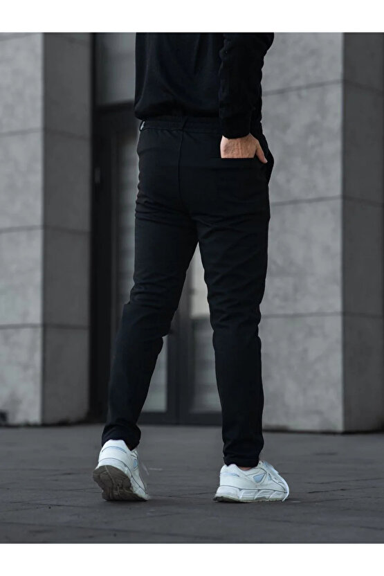 Erkek Diagonel Mikro dokulu Cepli Pantolon - Siyah