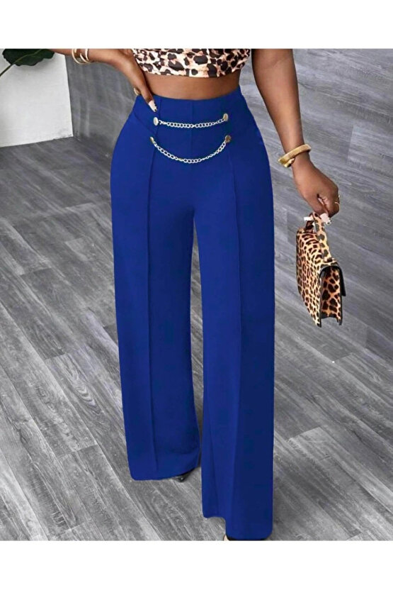 Kadın Beli Zincir Detay Ithal Krep Pantolon