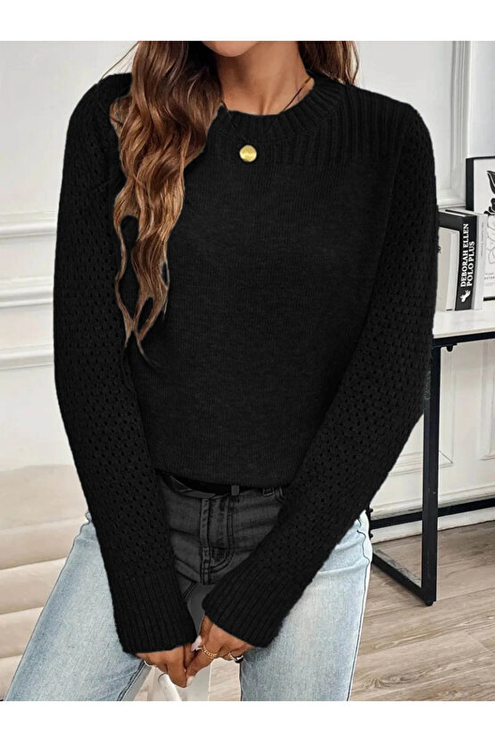 Kadın Uzun Kollu Bisiklet Yaka Triko Bluz