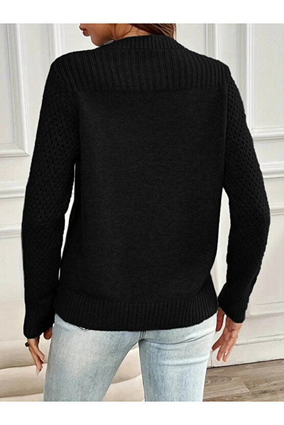 Kadın Uzun Kollu Bisiklet Yaka Triko Bluz