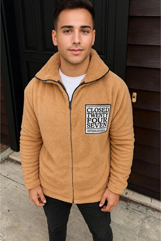 EQURİ Erkek Polar Fermuarlı Sweatshirt – Kapüşonsuz, Cepli, Yumuşak Dokulu, Oversize Rahat Kalıp, Kı