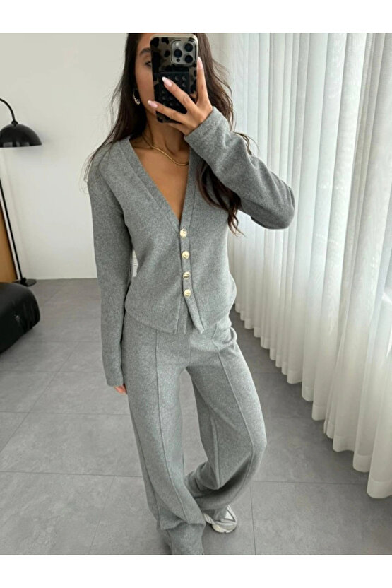 Selanik Kumaş Ön Düğmeli Ceket Çımalı PantolunTakım