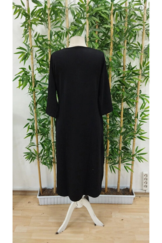 Kadın Uzun Kollu V şerit Yakalı Viskon Iki Iplik Elbise