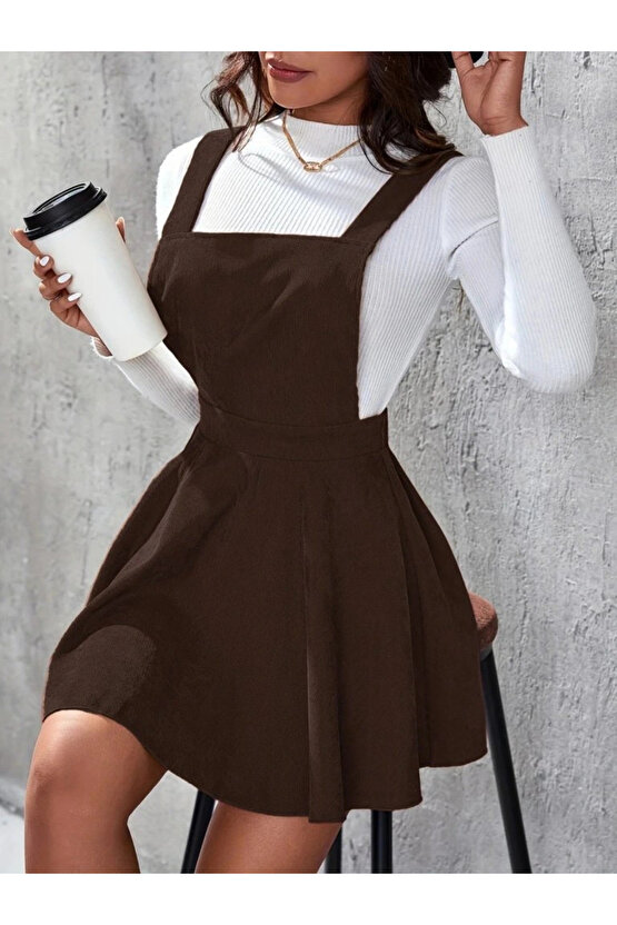 Kadın Askılı Sırttan çapraz Detaylı Kısa Kiloş Kadife Mini Elbise