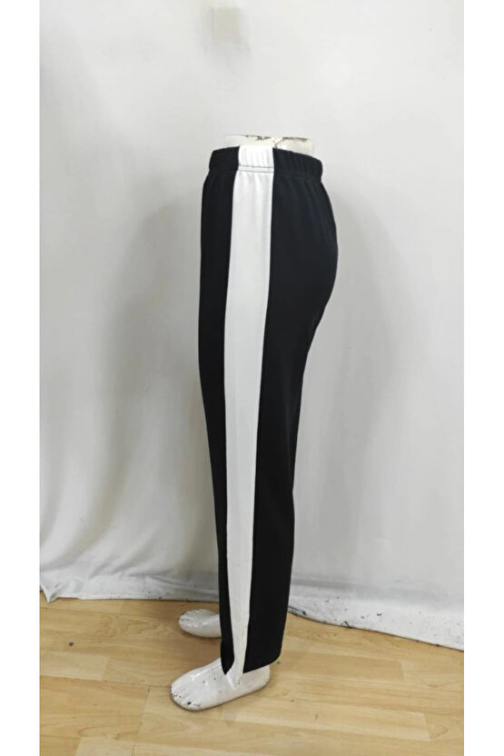 Kadın Yüksek Bel Yan şerit Detaylı Yırtmaçlı Viskon Iki Iplik Pantolon