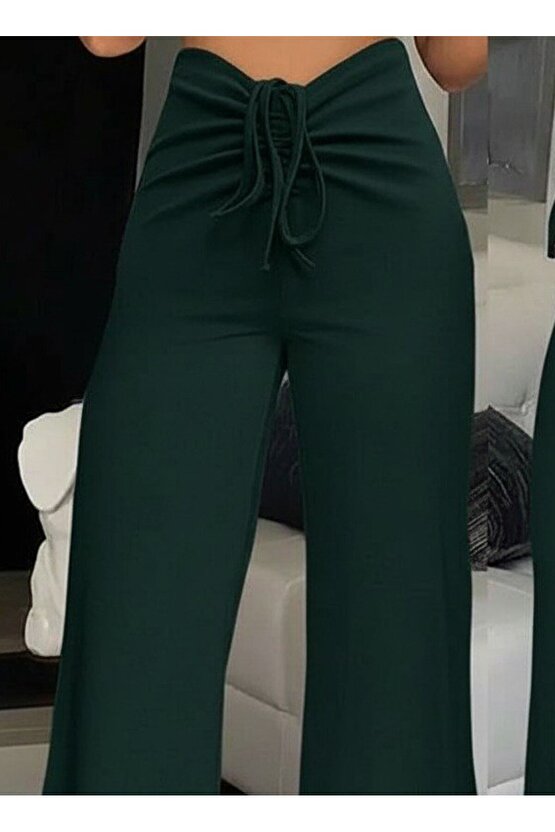 EQURİ Kadın Yüksek Bel önden Büzgülü Ispanyol Ithal Krep Pantolon