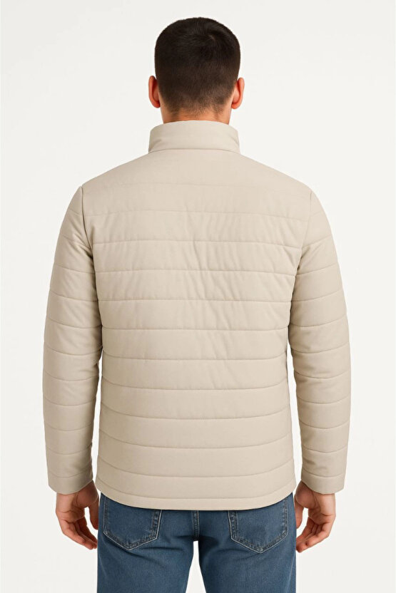 EQURİ Erkek Bomber Mont Ceket – Su İtici Kumaş, Kapitone Astarlı, Fermuarlı, Kışlık - Bej