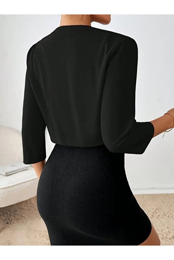 EQURİ Kadın Truvakar Kol önü Açık Kısa Ithal Krep Ceket