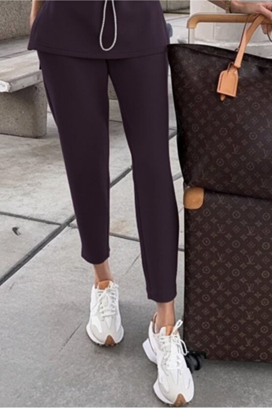 EQURİ Kadın Uzun Kollu Balıkçı Yaka Belden Lastikli Modal Bluz Ve Pantolon Ikili Takım