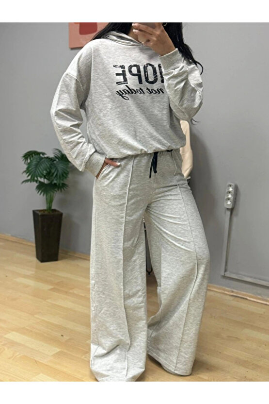 Kadın Uzun Kollu Nope Baskılı Beli Ribanalı Ikili Takım