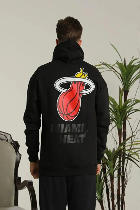 Erkek Oversize Üç İplik Kapüşonlu Sweatshirt –Sırt ve Ön Baskılı, Kanguru Cepli, Rahat Kalıp Maskot