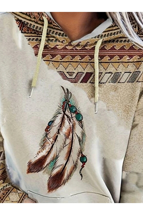 Kadın Uzun Kollu Kapşonlu Bağcıklı şardonlu Dalgıç Bluz