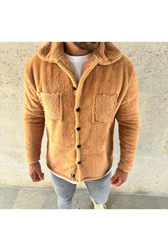 Erkek Pelüş Polar Hırka Gömlek – Yakalı, İlik Düğmeli, Göğüs Cepli, Yumuşak Dokulu Kışlık Regular Fi