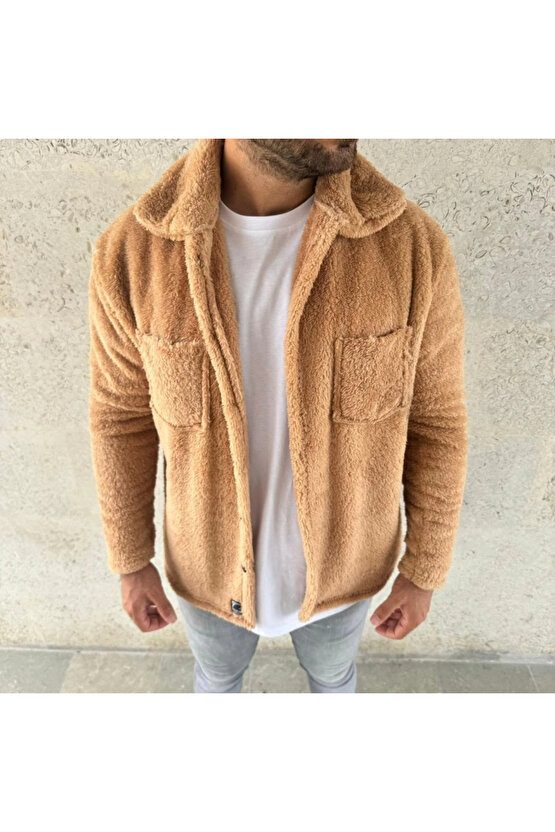 Erkek Pelüş Polar Hırka Gömlek – Yakalı, İlik Düğmeli, Göğüs Cepli, Yumuşak Dokulu Kışlık Regular Fi