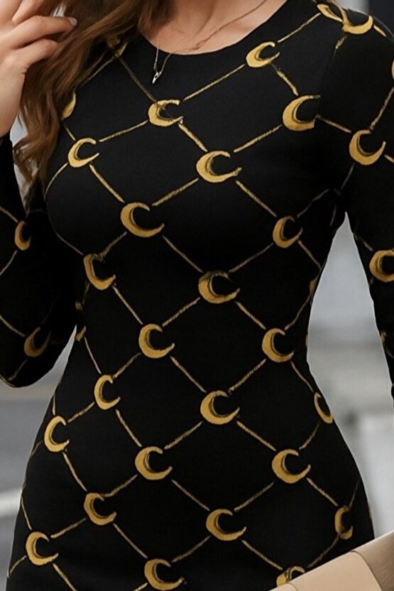 EQURİ Kadın Bisiklet Yaka Uzun Kol Triko Mini Boy Elbise