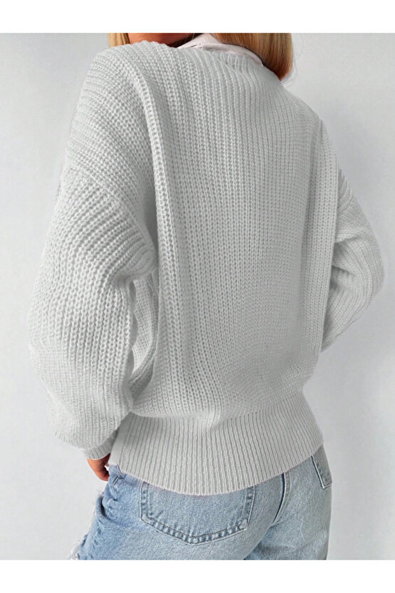 Kadın Uzun Kollu Düğme Detay Triko Bluz