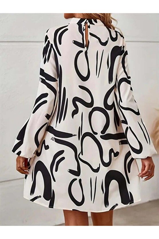 Kadın Uzun Kollu Balıkçı Yaka Desenli şardonlu Dalgıç Elbise
