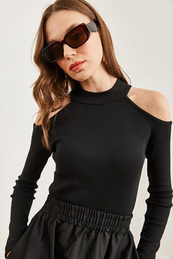 Kadın Uzun Kollu Omuz Dekolteli Kaşkorse Kumaş Bluz