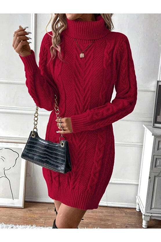 Kadın Balıkçı Yaka Mini Triko Elbise