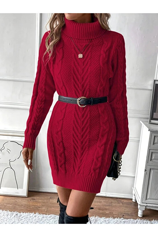 Kadın Balıkçı Yaka Mini Triko Elbise