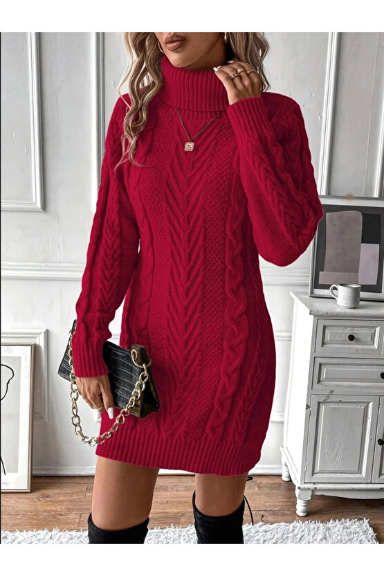 Kadın Balıkçı Yaka Mini Triko Elbise