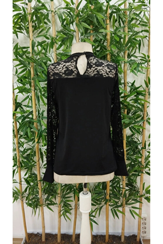 Kadın Uzun Kollu Yarı Balıkçı Yaka Dantelli Sandy Bluz