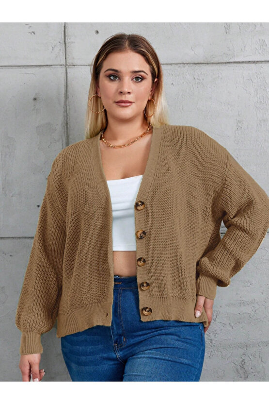 EQURİ Kadın Beş Düğme Büyük Beden Triko Hırka