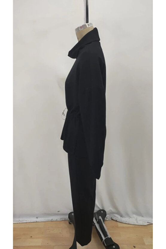 Kadın Uzun Kollu Balıkçı Yaka Belden Lastikli Modal Bluz Ve Pantolon Ikili Takım