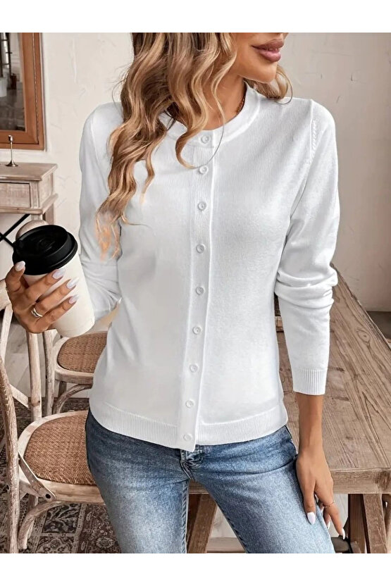 Kadın Uzun Kollu önden Düğmeli Triko Ceket
