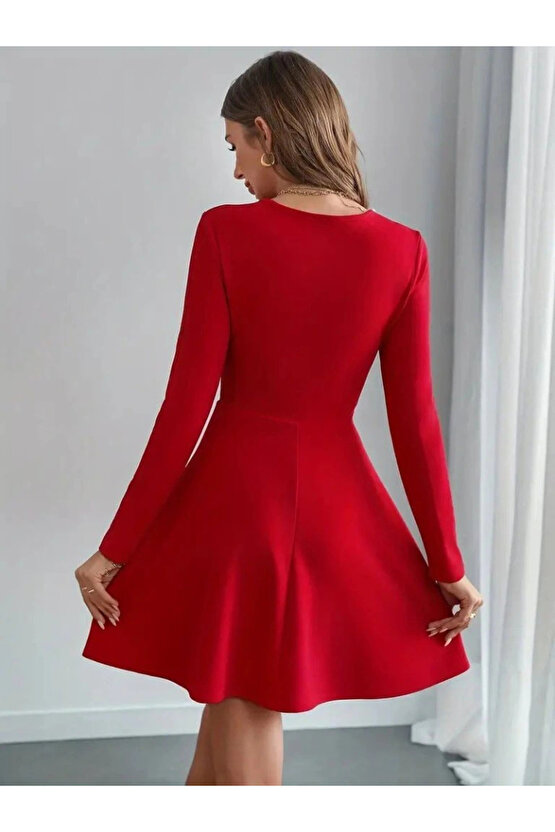 Kadın Uzun Kollu Inci Yakalı Kısa Ithal Krep Elbise
