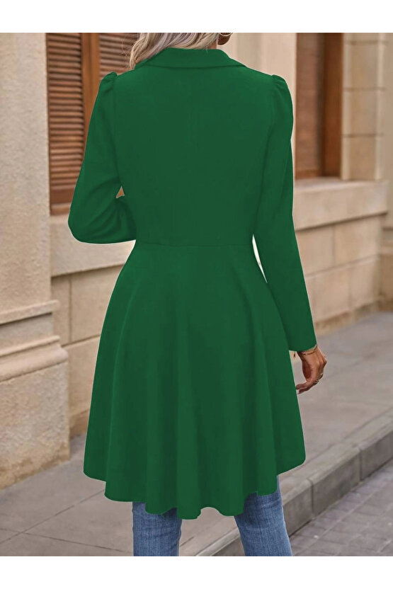 Kadın Uzun Kollu Yakalı önden Düğmeli Uzun Atlas Blazer Ceket