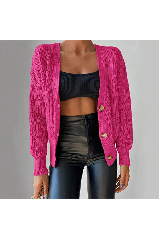 Kadın Uzun Kollu Düğme Detay Triko Bluz