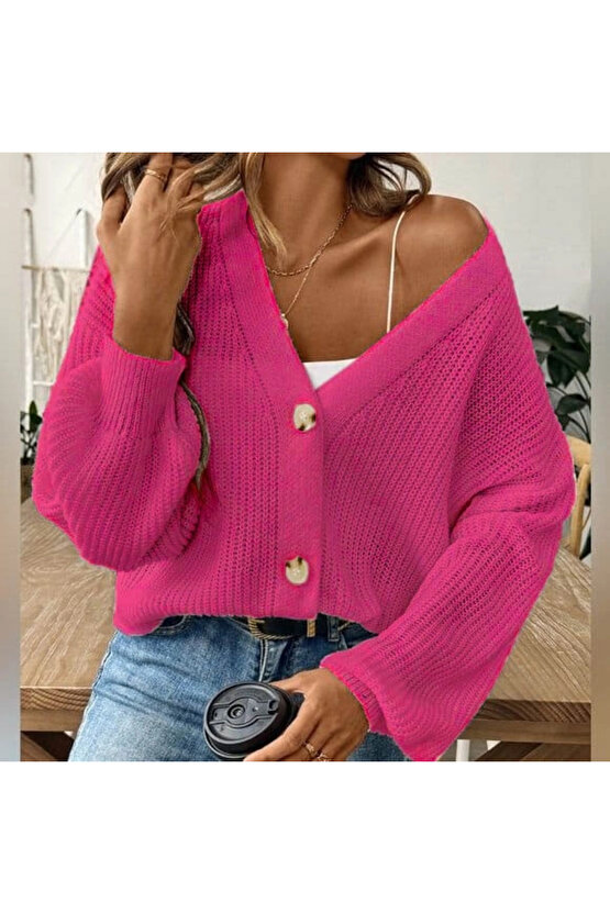 Kadın Uzun Kollu Düğme Detay Triko Bluz