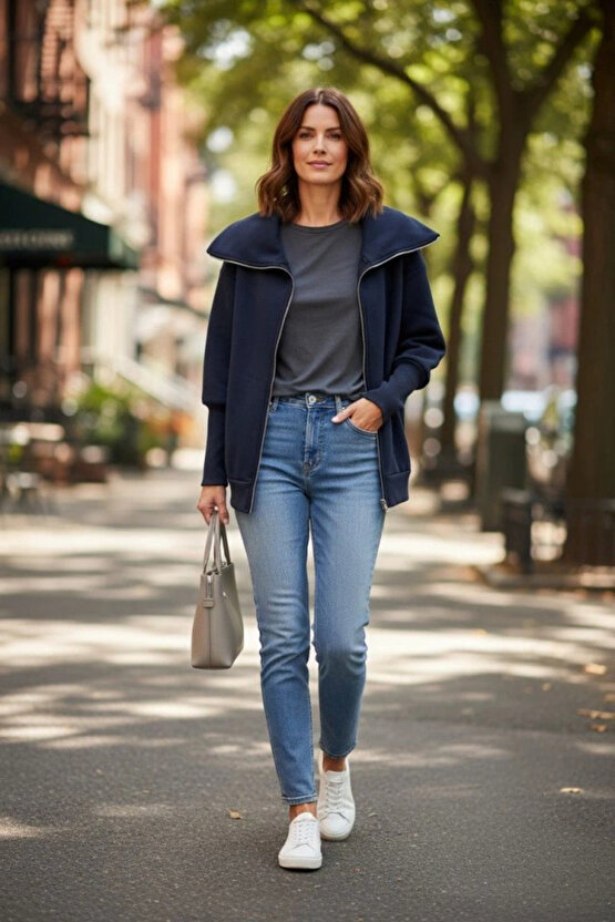 Kadın Uzun Kollu Fermuar Detay Sweat Shirt