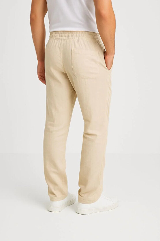 Erkek Keten Pantolon – Cepli, Beli Lastikli ve Bağcıklı, Nefes Alan Rahat Kalıp, Yazlık ve Baharlık