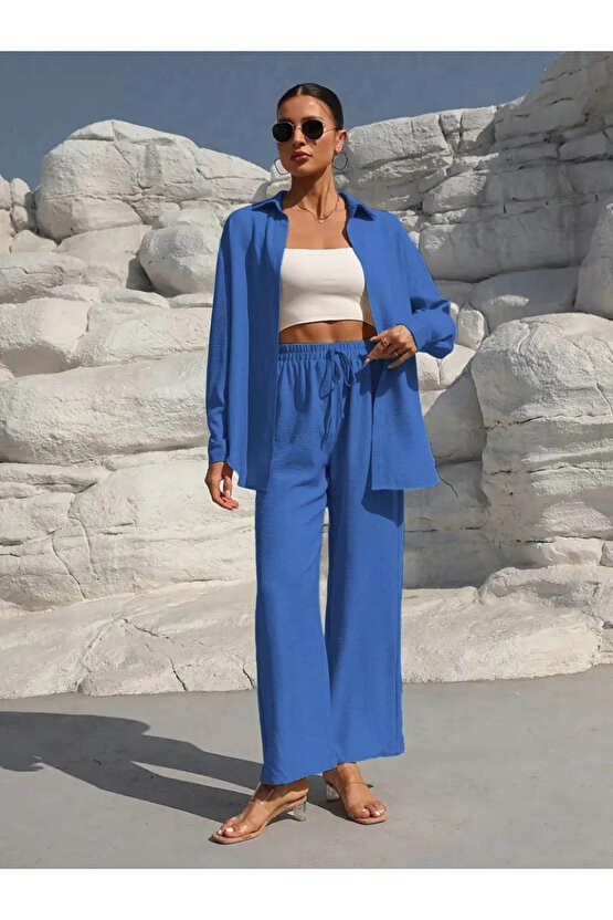 EQURİ Kadın Uzun Kollu önü Açık Dokuma Ceket Ve Pantolon Ikili Takım