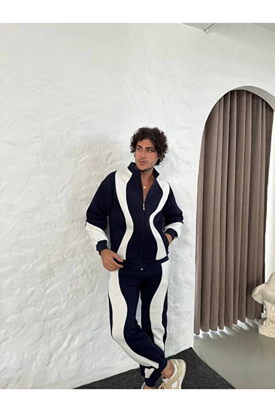 EQURİ Erkek Premium Parçalı Eşofman Takım - Dik Yaka Fermuarlı Sweatshirt, - Siyah