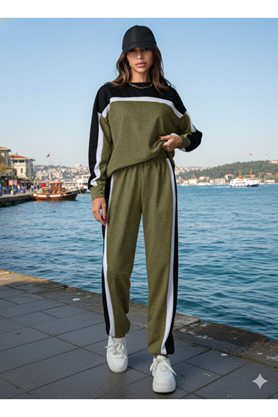 EQURİ Kadın Uzun Kollu şerit Detay Eşofman Takım