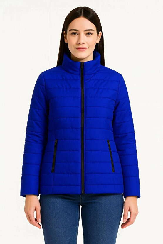 Kadın Bomber Mont Ceket – Su İtici Kumaş, Kapitone Astarlı, Fermuarlı, Kışlık - Saks Mavisi