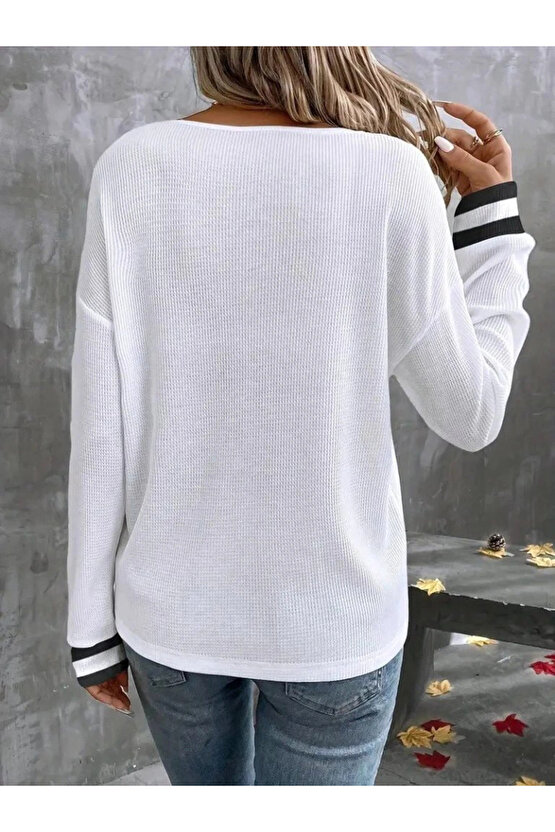 Kadın Uzun Kollu V Yakalı Waffle Bluz